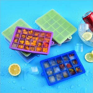 BPA Free 15-Cavities Silicone With Cover Ice Maker Mold Square Shape Silicone Ice Mould Ice Cube Trays